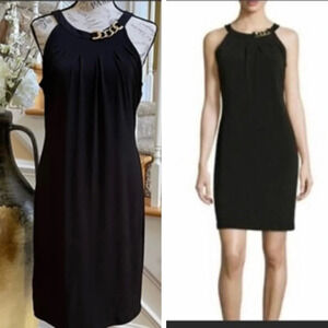 Carmen Marc Valvo Black Jersey Chain Cocktail Dress Size Medium